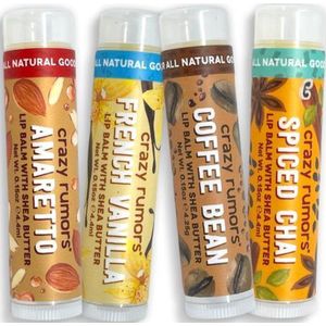 Crazy Rumors - Lippenbalsems Barista Mix - lippen balsem vanille, coffee, chai, amaretto - gift pack - cadeau - brievenbus cadeau