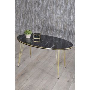 Salontafel | Marmeren look | Zwart | Luxe design | Marmer | Bijzettafel | Sofa tafel Ovaal | Woonkamer tafel | Salon tafel (2049)