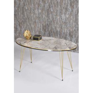 Salontafel | Marmeren look | Wit | Luxe design | Marmer | Bijzettafel | Sofa tafel Ovaal | Woonkamer tafel | Salon tafel