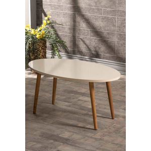 Salontafel - Houten Ellipse - Creme kleur- Luxe design | Bijzettafel | Sofa tafel | Woonkamer tafel I Houten poten (2000)