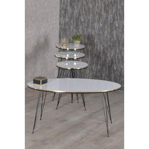 Salontafel Set | Wit | Set van 4 | Zwart | Luxe design | Bijzettafel | Sofa tafel Ovaal | Woonkamer tafel | Salon tafel - 92*51*9