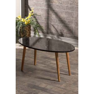 Salontafel - Houten Ellipse - Zwart marmerpatroon- Luxe design | Bijzettafel | Sofa tafel | Woonkamer tafel I Houten poten (2001)