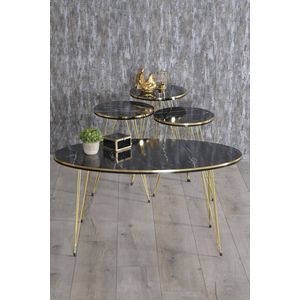 Salontafel Set | Marmeren look | Set van 4 | Zwart | Luxe design | Marmer | Bijzettafel | Sofa tafel Ovaal | Woonkamer tafel | Salon tafel - 3055