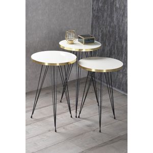Bijzettafels- Salontafel Set | Set van 3 | Luxe design | Bijzettafel | Sofa tafel | Woonkamer tafel I Wit (1050)
