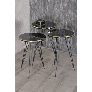 Bijzettafels - Salontafel Set | Set van 3 | Luxe design | Bijzettafel | Sofa tafel | Woonkamer tafel I metal poten I Zwart Marmer Patroon (1049)