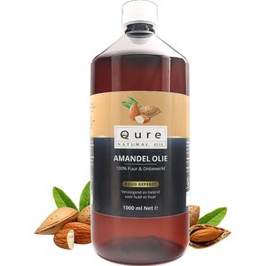 Amandelolie 1 Liter | Biologisch | 100% Puur & Onbewerkt | Koudgeperste Zoete Amandel Olie voor Haar, Huid en Lichaam | Grote Fles 1000ml | Foodgrade Kwaliteit | Huidolie | Haarolie