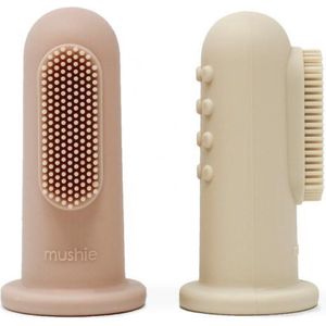 Mushie Finger Toothbrush Blush/Sand - Vingertandenborstel Baby - 2 stuks per verpakking - Tandenborstel Siliconen