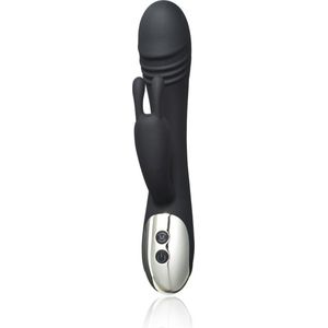 INTY Toys - Peak - Rabbit Vibrator - Tarzan Vibrator - Clitoris Stimulator - G-Spot vibrator - 7 Standen - 2 Motoren - Ultra sterke trillingen - Oplaadbaar via USB - 100% Silicone - Waterbestendig - Zwart
