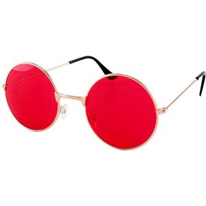 Ronde Hippie Zonnebril Unisex Metaal Goud - Rood Gekleurde Glazen - Ronde bril