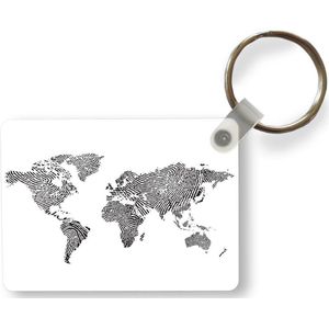 Sleutelhanger - Wereldkaart - Vingerafdruk - Zwart - Wit - Uitdeelcadeautjes - Plastic