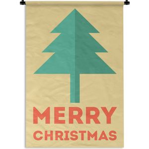 Wandkleed Kerst illustratie 3 - Illustratie van een kerstboom met de quote Merry Christmas Wandkleed katoen 120x180 cm - Wandtapijt met foto XXL / Groot formaat!