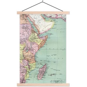 Posterhanger incl. Poster 60x90 cm - Schoolplaat - Wereldkaart - Vintage - Afrika - Textielposter - Blanke latten