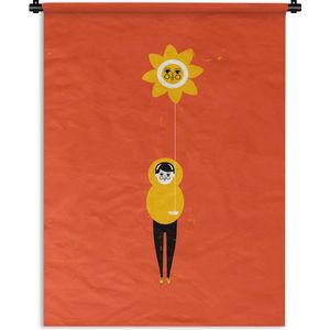 Wandkleed Zonnebloemen Illustraties - Illustratie van een man met een zonnebloem ballon Wandkleed katoen 120x160 cm - Wandtapijt met foto XXL / Groot formaat!