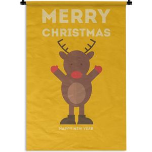 Wandkleed Kerst illustratie 3 - Kerst illustratie van een rendier met de quote Merry Christmas Happy New Year Wandkleed katoen 120x180 cm - Wandtapijt met foto XXL / Groot formaat!