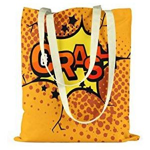 Bonamaison Pop-Art-draagtas, 100% katoen, herbruikbaar, boodschappentas, opvouwbare linnen tas, 34 x 40 cm, ontworpen en gemaakt in Turkije, Meerkleurig
