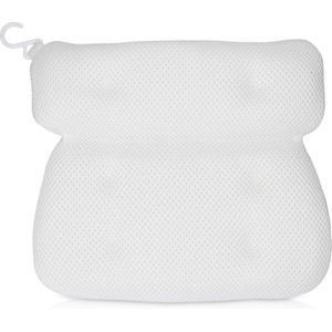 Badkussen voor hoofdhals-schouders - Groot antislipkussen voor zwembad, jacuzzi, bubbelbad, thuisspa en ontspanning met 6 zuignappen - Kleur wit