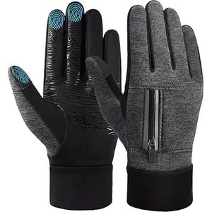Doreze® Fietshandschoenen maat L - Grijs -  Winddicht en waterbestendig - Handschoenen werkend op touchscreen - Winter handschoenen - Anti-slip handpalm - Rits met reflector