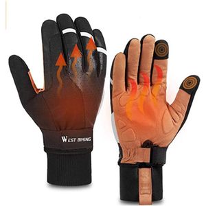 Thermo Fietshandschoenen maat XXL - Oranje/Zwart - Winddicht en waterbestendig - Voering met fleece - Handschoenen werkend op touchscreen - Winter handschoenen - Anti-slip handpalm - Met reflectoren