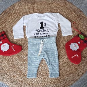 Rompertje baby met tekst  Baby cadeau Kerstpakje - Kerst Romper - Kerstoutfit tekst mijn eerste kerstmis pakje jongen meisje