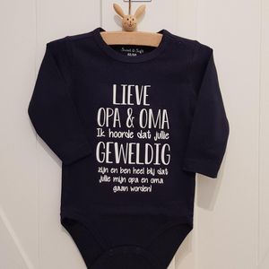 Baby Rompertje met tekst opa en oma | Ik hoorde dat jullie geweldig zij en ben heel blij jullie gaan worden! ontmoeten! | lange mouw | maat 50-56 | aankondiging bekendmaking zwangerschap bekend maken bekendmaken cadeau voor de liefste aanstaande