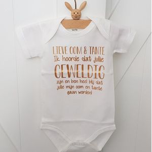 Rompertje baby met tekst oom en tante opdruk cadeau zwangerschap bekendmaking bekendmaken aankondiging zwangerschapsaankondiging - geboorte jullie worden vertellen kraamcadeau  verwachting  broer zus zwager schoonzus zwangerschap aankondiging