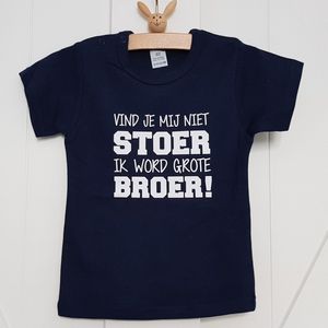 Shirt Stoer Ik word grote broer big brother | korte mouw | donkerblauw | maat 74 zwangerschap aankondiging bekendmaking baby
