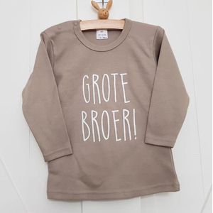 Shirt baby jongen big brother zwangerschapsaankondiging Ik word grote broer | lange mouw T-Shirt | beige zand zandkleur | maat 74 zwangerschap aankondiging bekendmaking baby