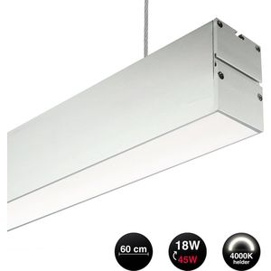 2X Hangende LED lichtbalk 60 cm - Koppelbaar - Helder witte lichtkleur 4000K - Incl. Ophangset 1 meter - 18W - Linear