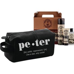 Cadeau voor peter - Toilettas - Shaving set - zwart - Peter vragen - Geschenk