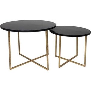 Bijzettafel Zwart Met Goud - Salontafel Set - Salontafel - Bijzettafel - Bijzettafel Industrieel - Salontafel Industrieel - Industrieel - Tafel - Woonkamer - Bijzettafel Rond - Interieur - 61 cm breed