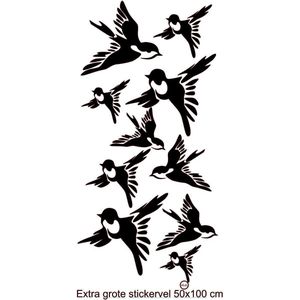 Raam - Muur Sticker Extra grote Vogels 10 stuks Stickers - Decoratief -  Ideaal voor Veranda - Serre - Overkapping Grotere Ramen stickervel 50 x 100 cm bxh Kleur Zwart