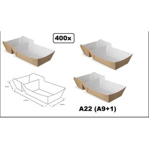 400x BIO Nature kraft frietbakje met sausvak bruin A22 (A9 + A1) - Friet patat frites saus friet bakje snack next generation carnaval festival thema feest composteerbare
