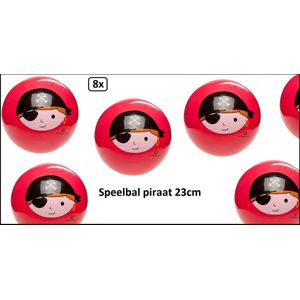 8x Speel voetbal Piraat rood 23cm + ballenpomp - Sport en spel piraten voetbal handbal trefbal school sportzaal gym verjaardag