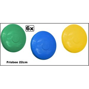 6x Frisbee 22cm assortie kleuren - Buiten speelgoed thema feest frisbees disc