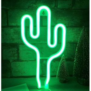 LED Neon Wandlamp "Cactus", Op Batterijen en USB, 27x15x2cm, Groen