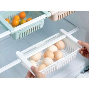 Koelkast organizer- Uitschuifbaar- 1 stuk- Wit- Koelkast Lade- Opbergbakje- Koelkast bakjes- Plastic- Koelkast bewaardoos