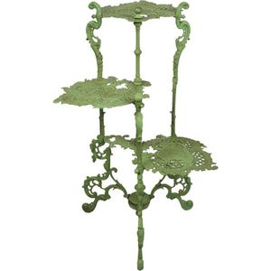 Bijzettafel plantentafel - Gietijzeren tafeltje 3 niveaus - Groene Bloemen - 80 cm hoog