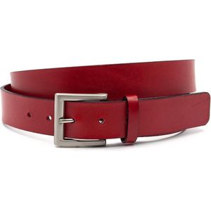 JV Belts Sportieve rode jeansriem - heren en dames riem - 3.5 cm breed - Rood - Echt Leer - Taille: 115cm - Totale lengte riem: 130cm
