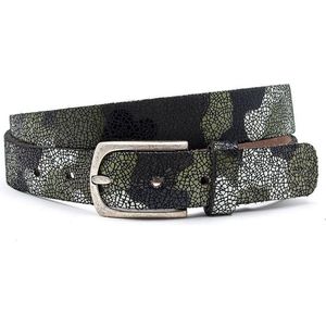 A-Zone Dames riem army look print - dames riem - 3 cm breed - Army Look Groen - Echt Leer - Taille: 105cm - Totale lengte riem: 120cm