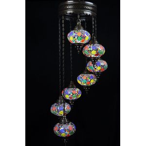 Turkse lamp Oosterse mozaïek lamp multicolour mix  5 bollen (zilverkleurig armatuur)