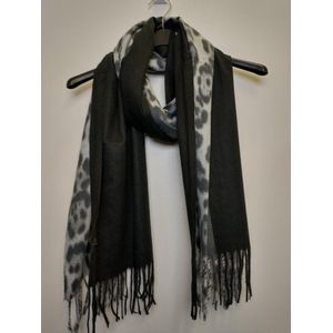 Lange warme dames sjaal Ayana panterprint zwart grijs sjaal dames winter