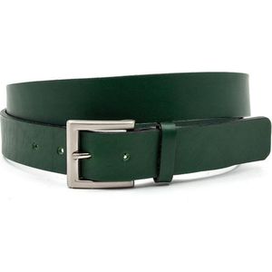 JV Belts Sportieve groene jeansriem - heren en dames riem - 3.5 cm breed - Groen - Echt Leer - Taille: 90cm - Totale lengte riem: 105cm