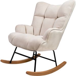 MEBEL6 - Schommelstoel Pads - Fauteuil - Velvet stof - Beige - Houten poten