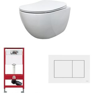 Bewonen Alento toiletset - hangtoilet Rimless glans wit - met Tece reservoir/bedieningsplaat - glans wit