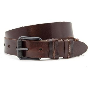JV Belts Stoere jeans riem bruin - heren en dames riem - 3.5 cm breed - Bruin - Echt Leer - Taille: 100cm - Totale lengte riem: 115cm