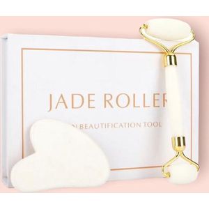 JADE GEZICHTSROLLER + GUA SHA STEEN !!!! 100% natuurlijke Wit Quartz steen