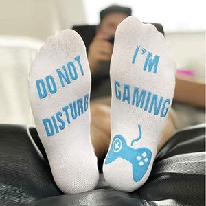 I'm gaming sokken unisex | witte met blauw letters | ""do not disturb I'm gaming
