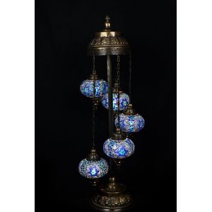 Turkse lamp - Oosterse lamp - Staande lamp - Blauw- 5 bollen - mozaïek