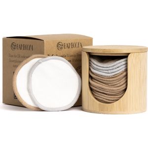 Bambooya 16 Wasbare Wattenschijfjes met Bamboe houder + Waszakje - Herbruikbare Wattenschijfjes - Make up Pads - Duurzaam - Zero Waste Bamboe