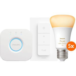 Philips Hue White Ambiance E27 5-pack + dimmer + bridge